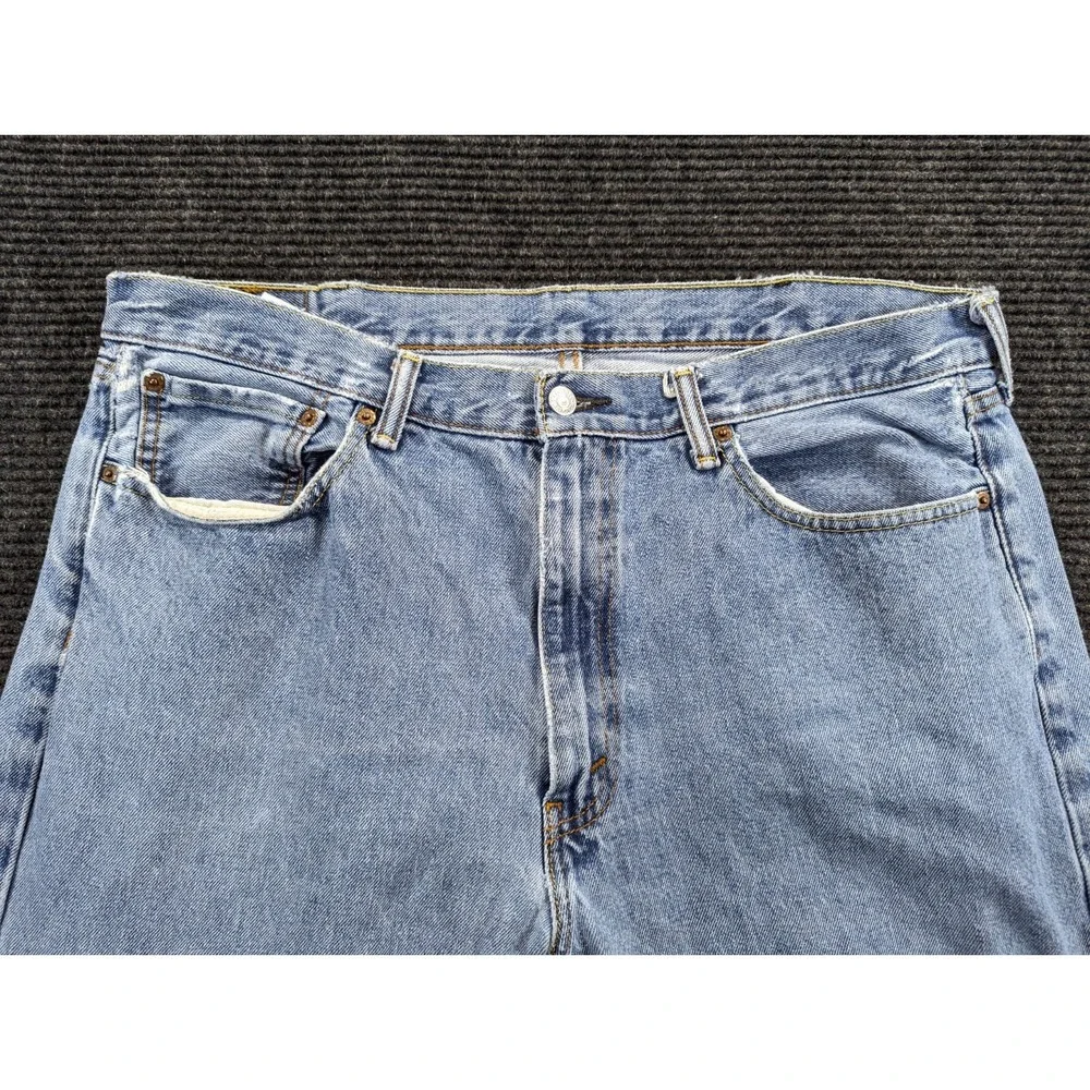 Levi's 505 Regular Fit Jeans Mens 38 Blue Denim Logo Straight Leg Mid Rise